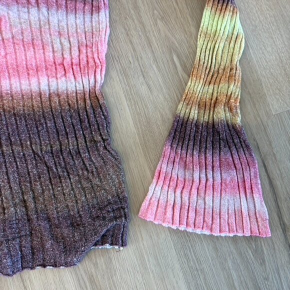 ** ANTHROPOLOGIE Pilcro Velour Multicolor Turtleneck Ribbed Bell Sleeve Sweater - Picture 3 of 8